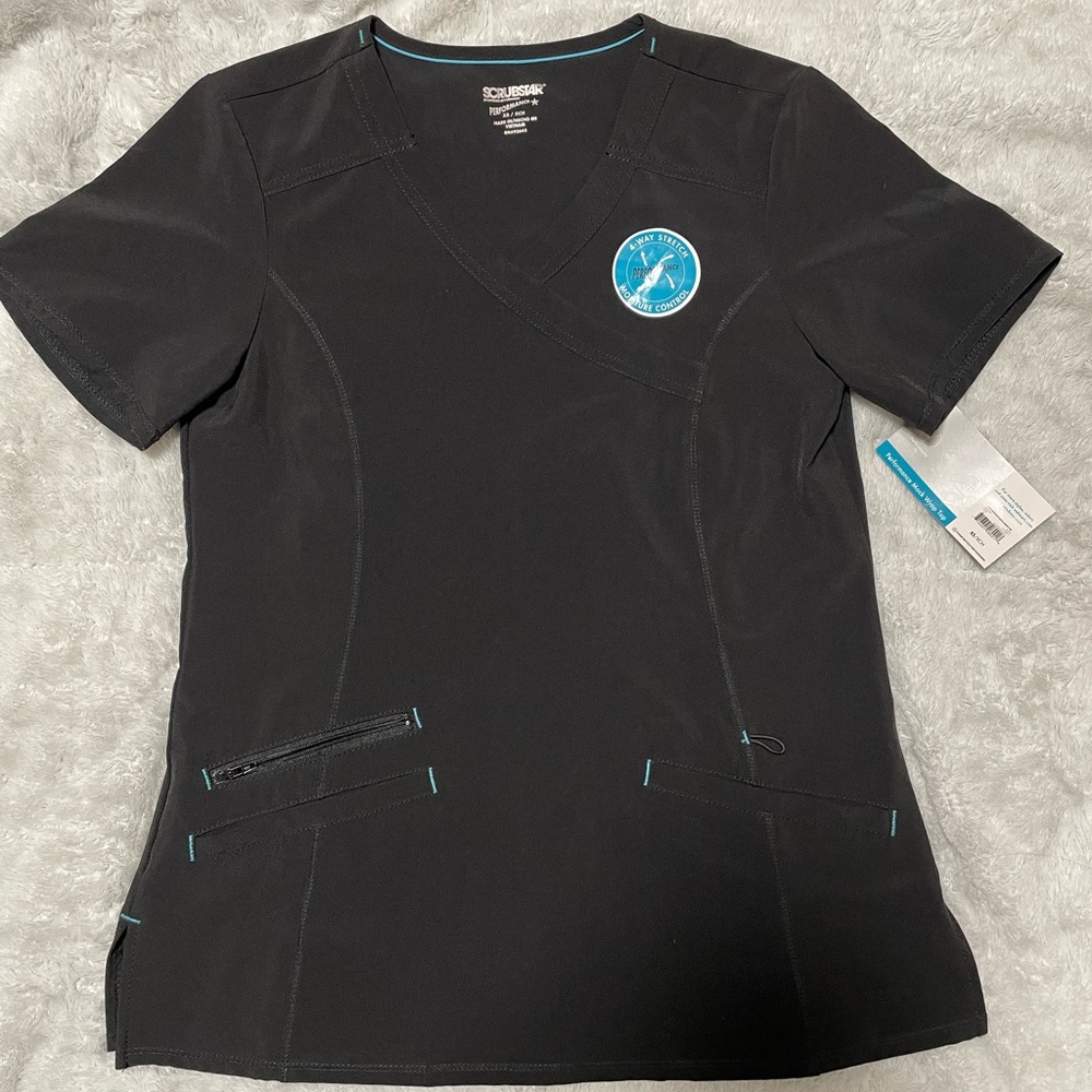 NWT Scrubstar Premium Scrubwear Performance Collection 4 Way Stretch Scrub Top